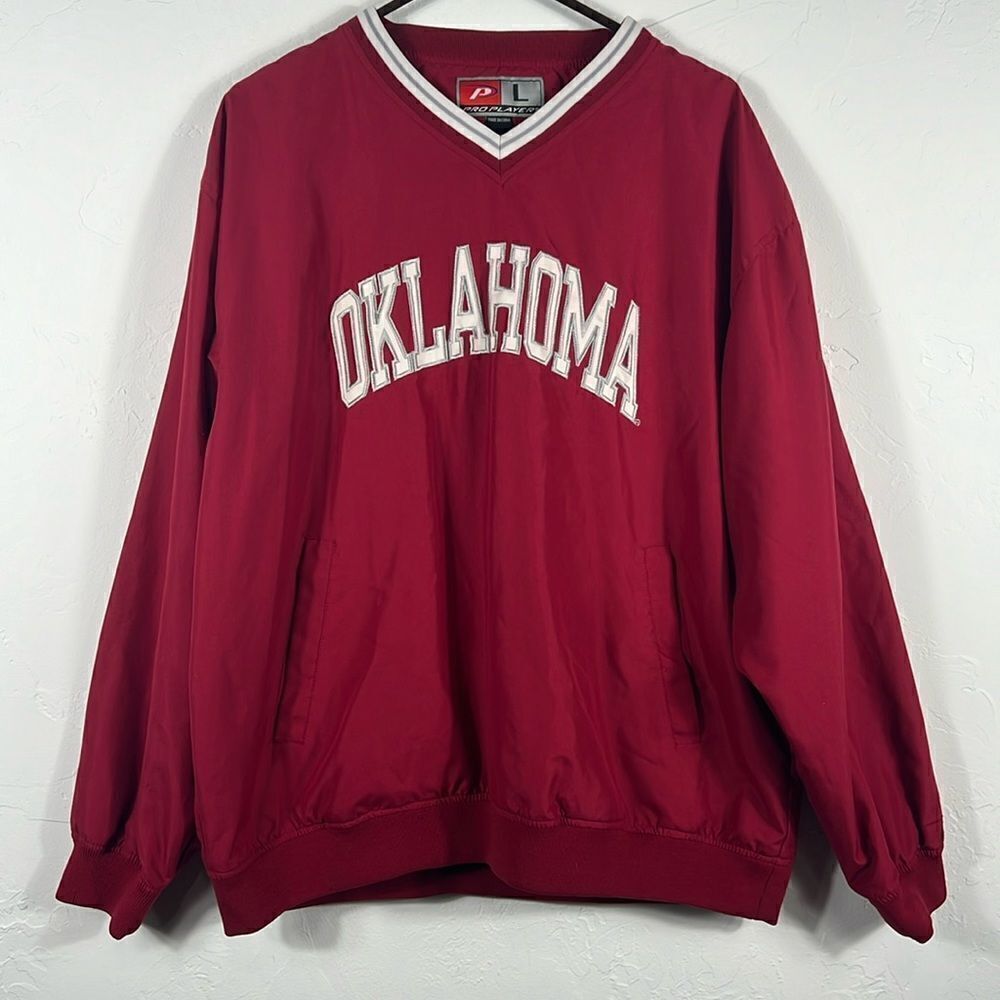🔥🏈 Vintage OKLAHOMA SOONERS Pro Player Embroidered Pullover Jacket Sz Lg - EUC